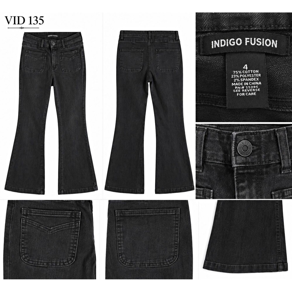 Indigo Fusion Black Flare Jeans Size 4 Stretch Y2K Bootcut High Rise Denim